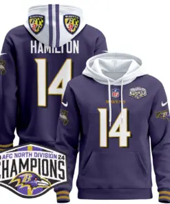 Derrick Henry Baltimore Ravens Nike 2024 AFC North Division Champions Patch Stitched Pullover Hoodie V2 - Black - Image 34