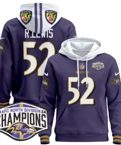 Derrick Henry Baltimore Ravens Nike 2024 AFC North Division Champions Patch Stitched Pullover Hoodie V2 - Black - Image 36