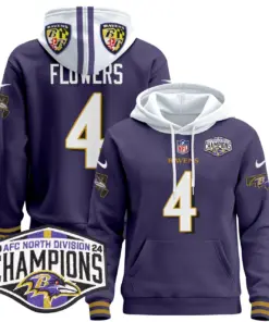 Derrick Henry Baltimore Ravens Nike 2024 AFC North Division Champions Patch Stitched Pullover Hoodie V2 - Black - Image 37