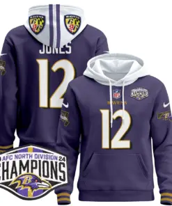 Derrick Henry Baltimore Ravens Nike 2024 AFC North Division Champions Patch Stitched Pullover Hoodie V2 - Black - Image 38