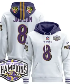 Derrick Henry Baltimore Ravens Nike 2024 AFC North Division Champions Patch Stitched Pullover Hoodie V2 - Black - Image 42
