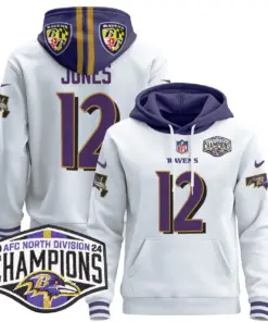 Derrick Henry Baltimore Ravens Nike 2024 AFC North Division Champions Patch Stitched Pullover Hoodie V2 - Black - Image 48
