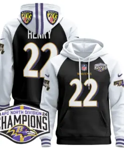 Derrick Henry Baltimore Ravens Nike 2024 AFC North Division Champions Patch Stitched Pullover Hoodie V2 - Black