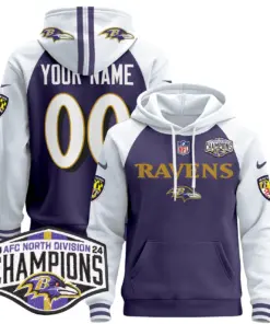 Alternative view of Baltimore Ravens Nike 2024 AFC North Division Champions Patch Custom Stitched Pullover Hoodie - Black