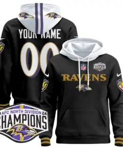 Baltimore Ravens Nike 2024 AFC North Division Champions Patch Custom Stitched Pullover Hoodie - Black - Image 3