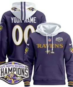 Baltimore Ravens Nike 2024 AFC North Division Champions Patch Custom Stitched Pullover Hoodie - Black - Image 4