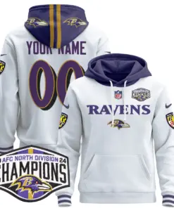 Baltimore Ravens Nike 2024 AFC North Division Champions Patch Custom Stitched Pullover Hoodie - Black - Image 5