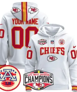 Alternative view of Kansas City Chiefs Nike 2024 AFC West Division Champions Custom Stitched Pullover Hoodie - Red