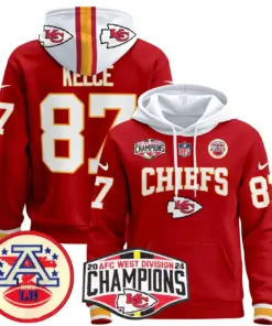 Alternative view of Patrick Mahomes Kansas City Chiefs Nike 2024 AFC West Division Champions Stitched Pullover Hoodie - Red