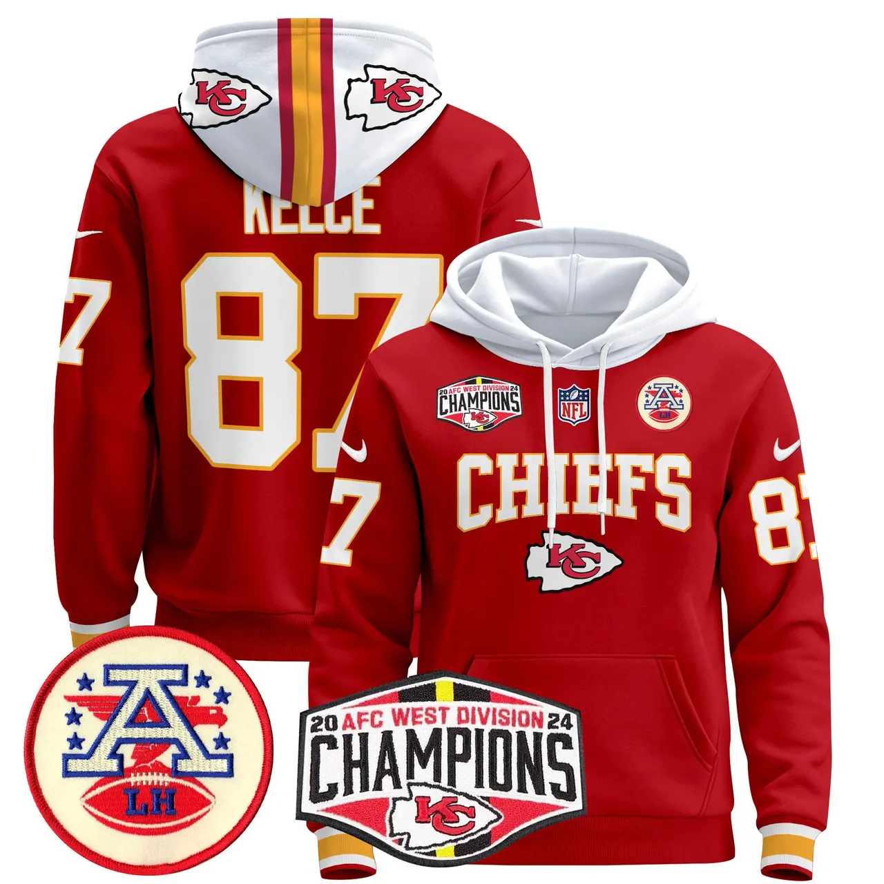 Patrick Mahomes Kansas City Chiefs Nike 2024 AFC West Division Champions Stitched Pullover Hoodie - Red - Image 2