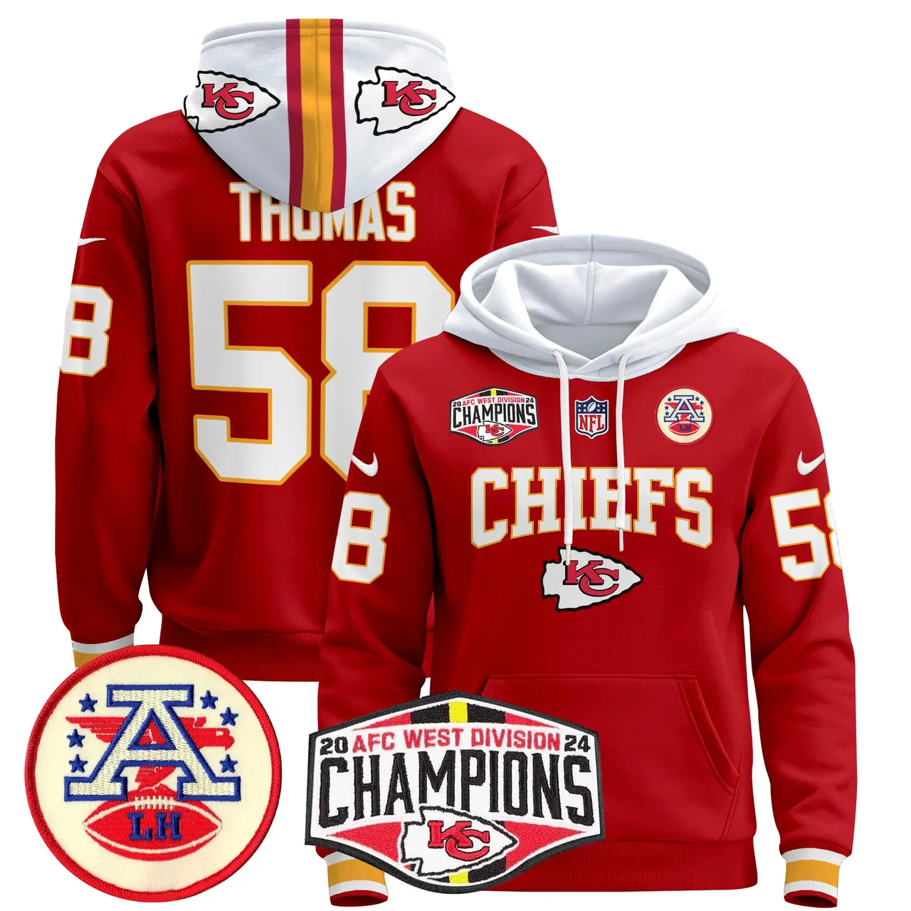 Patrick Mahomes Kansas City Chiefs Nike 2024 AFC West Division Champions Stitched Pullover Hoodie - Red - Image 3