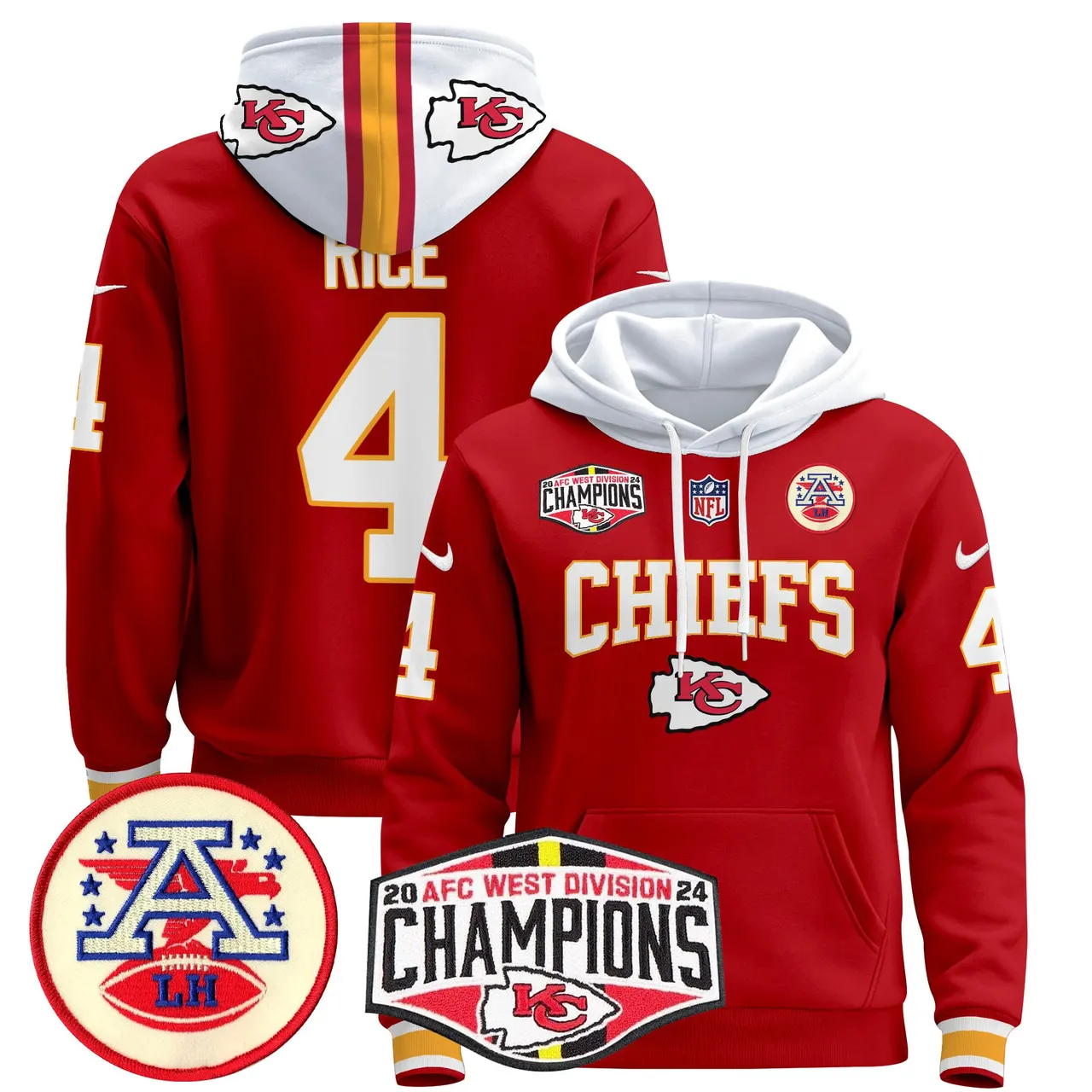 Patrick Mahomes Kansas City Chiefs Nike 2024 AFC West Division Champions Stitched Pullover Hoodie - Red - Image 7