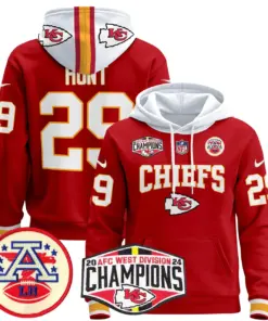 Patrick Mahomes Kansas City Chiefs Nike 2024 AFC West Division Champions Stitched Pullover Hoodie - Red - Image 8