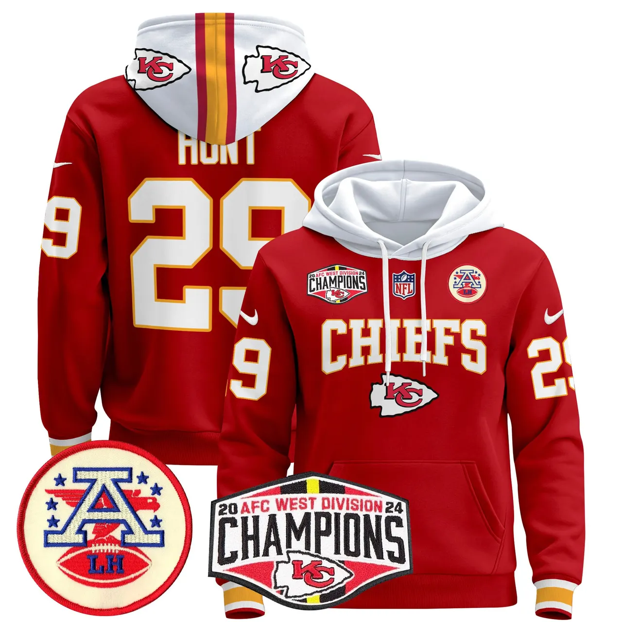 Patrick Mahomes Kansas City Chiefs Nike 2024 AFC West Division Champions Stitched Pullover Hoodie - Red - Image 8