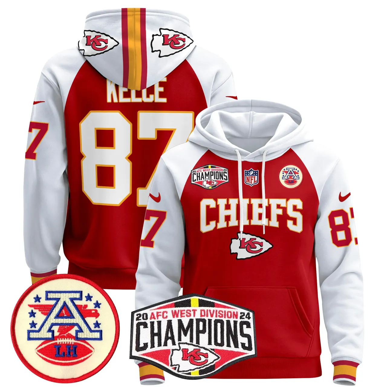 Patrick Mahomes Kansas City Chiefs Nike 2024 AFC West Division Champions Stitched Pullover Hoodie - Red - Image 29