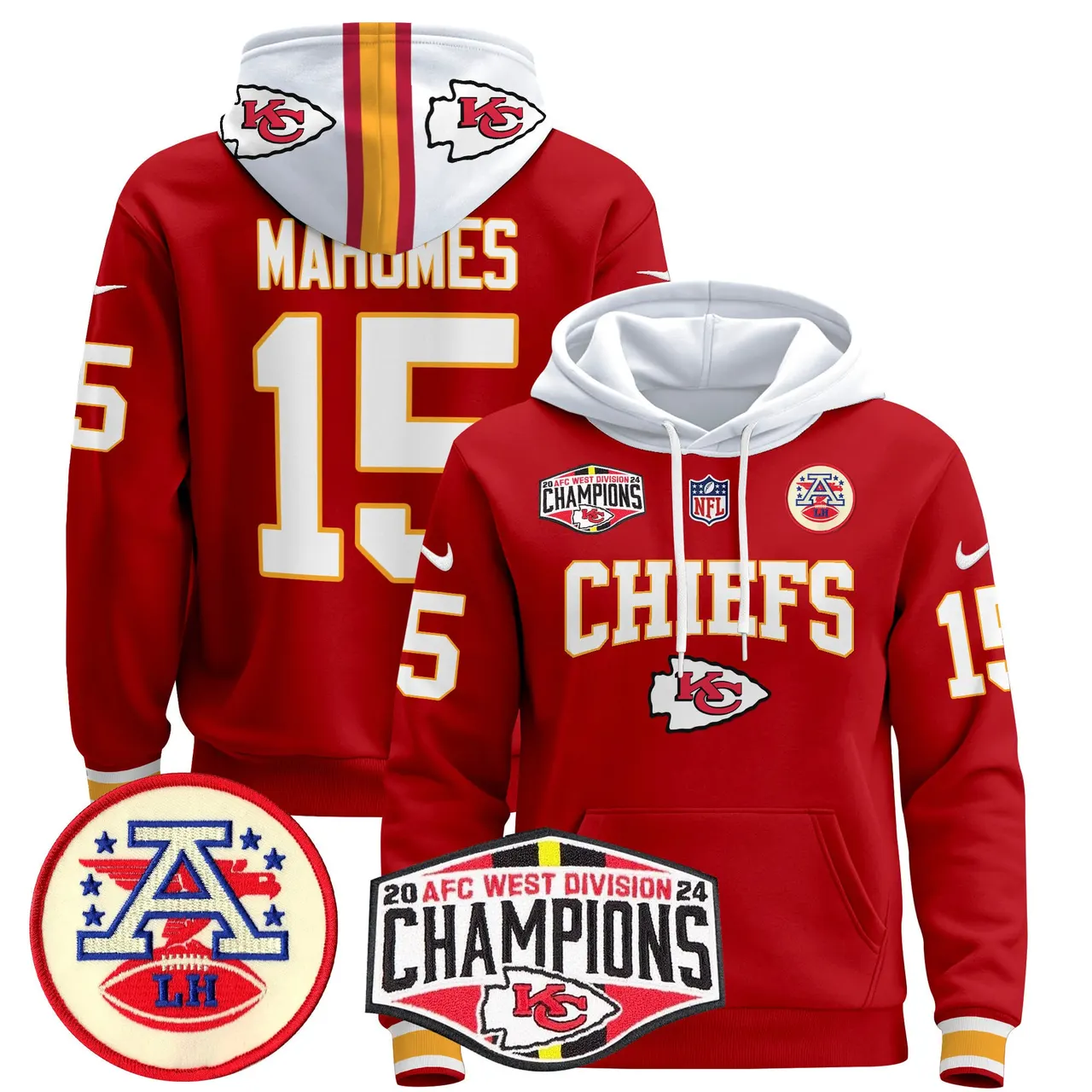 Patrick Mahomes Kansas City Chiefs Nike 2024 AFC West Division Champions Stitched Pullover Hoodie - Red