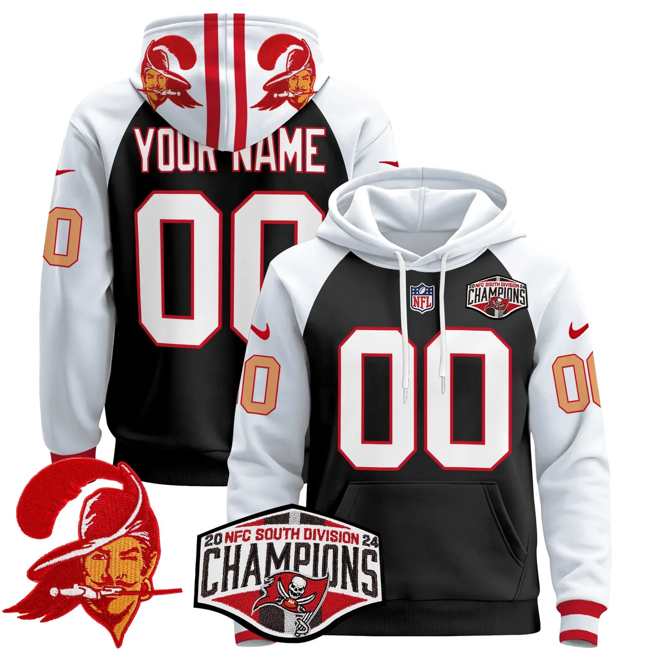 Tampa Bay Buccaneers Nike Throwback 2024 NFC South Division Champions Patch Custom Stitched Pullover Hoodie - Orange - Image 2