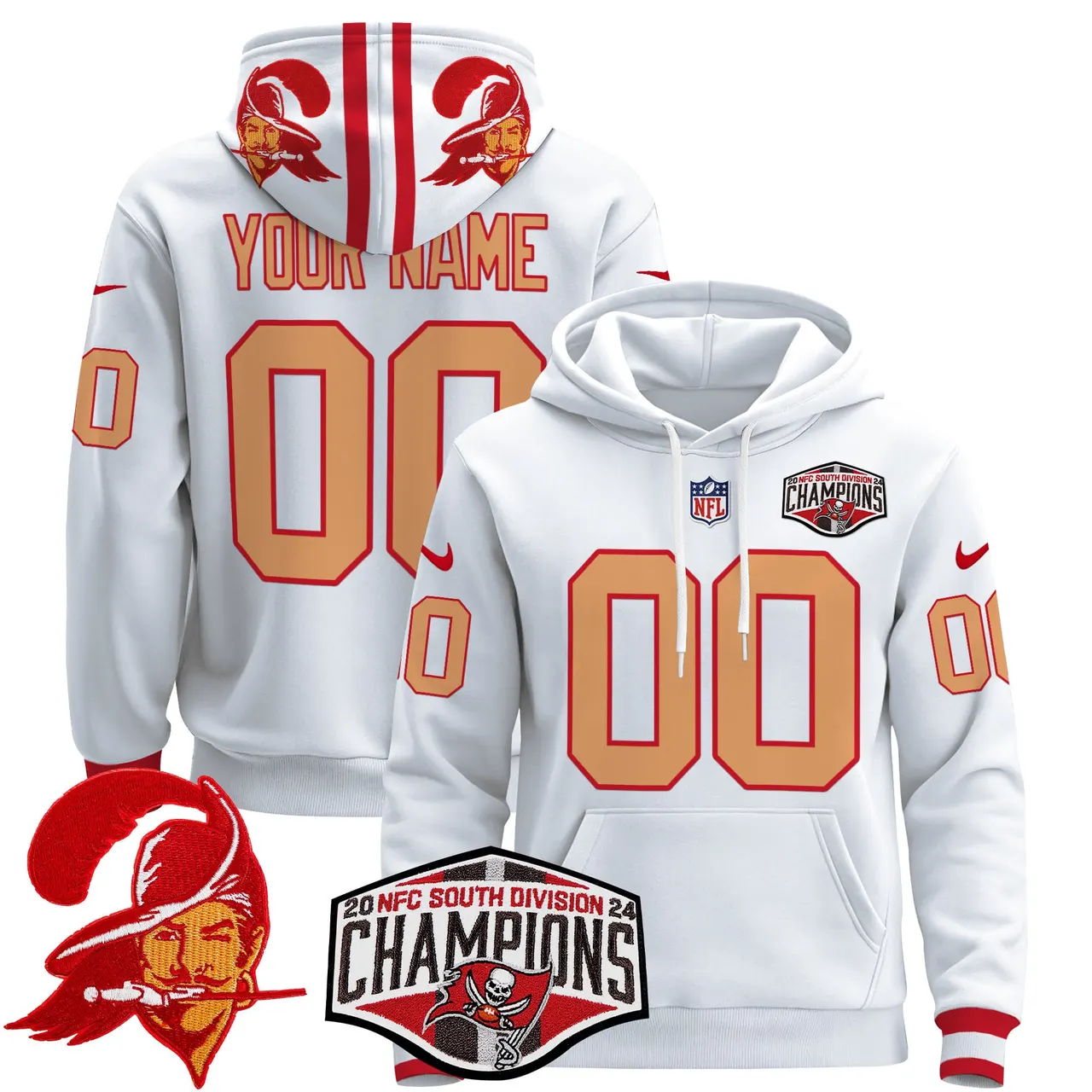 Tampa Bay Buccaneers Nike Throwback 2024 NFC South Division Champions Patch Custom Stitched Pullover Hoodie - Orange - Image 4