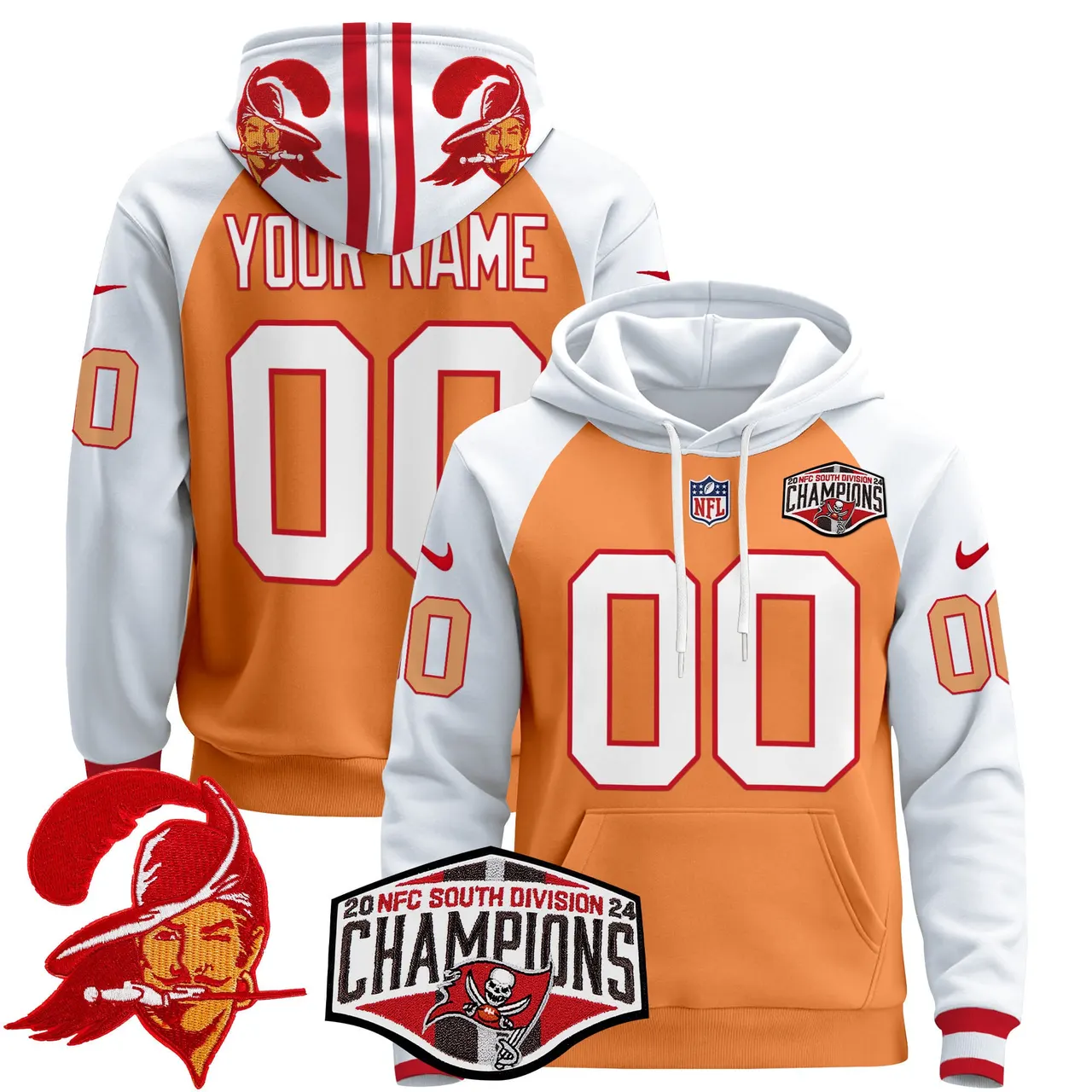 Tampa Bay Buccaneers Nike Throwback 2024 NFC South Division Champions Patch Custom Stitched Pullover Hoodie - Orange