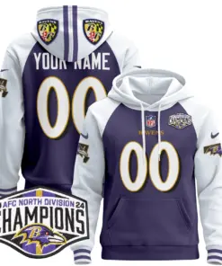 Alternative view of Baltimore Ravens Nike 2024 AFC North Division Champions Patch Custom Stitched Pullover Hoodie V2 - Black