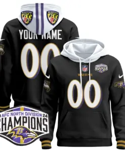Baltimore Ravens Nike 2024 AFC North Division Champions Patch Custom Stitched Pullover Hoodie V2 - Black - Image 3