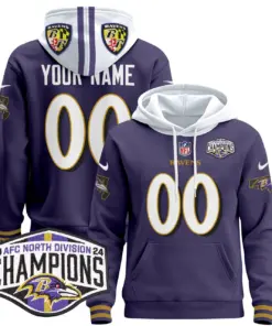 Baltimore Ravens Nike 2024 AFC North Division Champions Patch Custom Stitched Pullover Hoodie V2 - Black - Image 4
