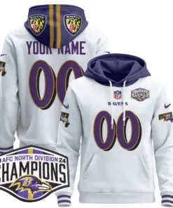Baltimore Ravens Nike 2024 AFC North Division Champions Patch Custom Stitched Pullover Hoodie V2 - Black - Image 5