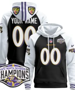 Baltimore Ravens Nike 2024 AFC North Division Champions Patch Custom Stitched Pullover Hoodie V2 - Black