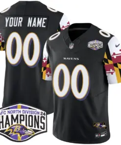 Baltimore Ravens Nike Maryland Flag 2024 AFC North Division Champions Patch Vapor Custom Limited Stitched Jersey - Purple - Image 3