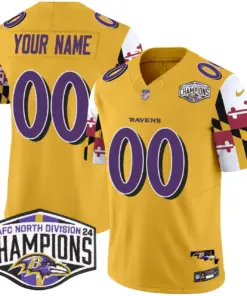 Baltimore Ravens Nike Maryland Flag 2024 AFC North Division Champions Patch Vapor Custom Limited Stitched Jersey - Purple - Image 4