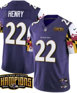 Derrick Henry Baltimore Ravens Nike Maryland Flag Back to Back AFC North Champions Patch Vapor Limited Stitched Jersey - Purple
