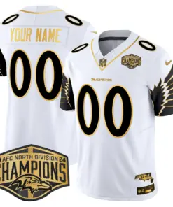 Baltimore Ravens Nike Maryland 2024 AFC North Division Champions Patch Gold Vapor Custom Limited Stitched Jersey - Black - Image 3