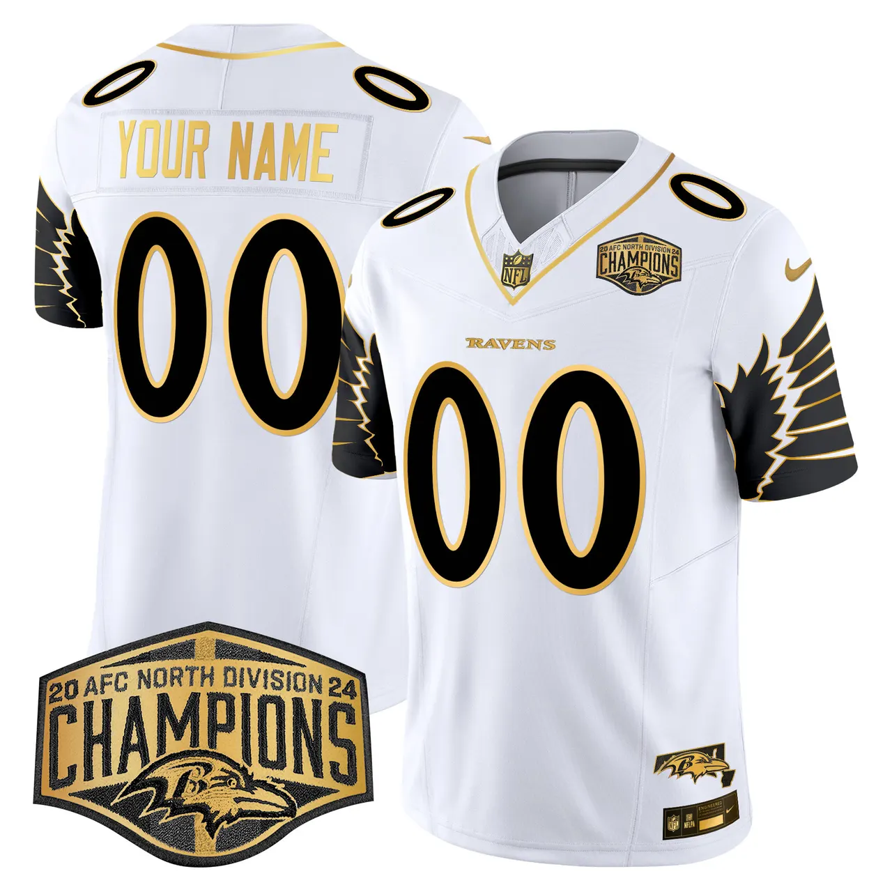 Baltimore Ravens Nike Maryland 2024 AFC North Division Champions Patch Gold Vapor Custom Limited Stitched Jersey - Black - Image 3