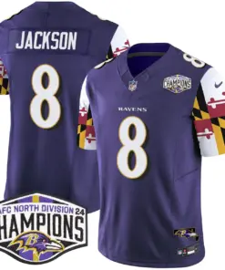 Derrick Henry Baltimore Ravens Nike Maryland Flag 2024 AFC North Division Champions Patch Vapor Limited Stitched Jersey - Purple - Image 2