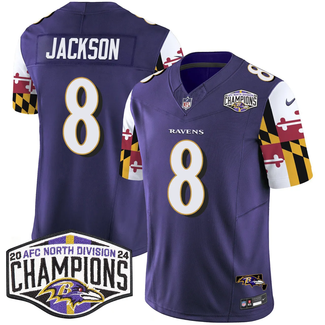 Derrick Henry Baltimore Ravens Nike Maryland Flag 2024 AFC North Division Champions Patch Vapor Limited Stitched Jersey - Purple - Image 2