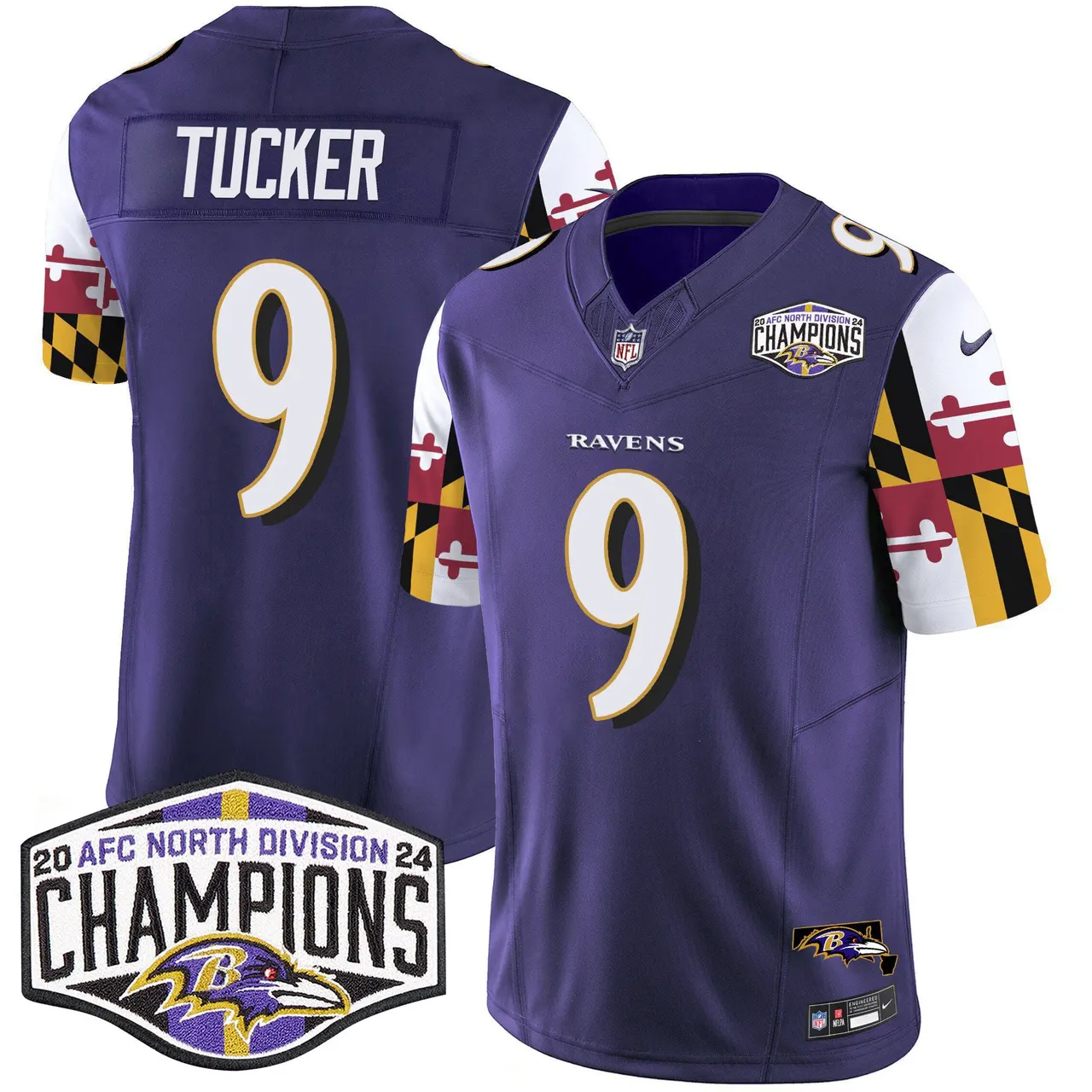 Derrick Henry Baltimore Ravens Nike Maryland Flag 2024 AFC North Division Champions Patch Vapor Limited Stitched Jersey - Purple - Image 3