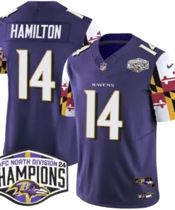 Derrick Henry Baltimore Ravens Nike Maryland Flag 2024 AFC North Division Champions Patch Vapor Limited Stitched Jersey - Purple - Image 4