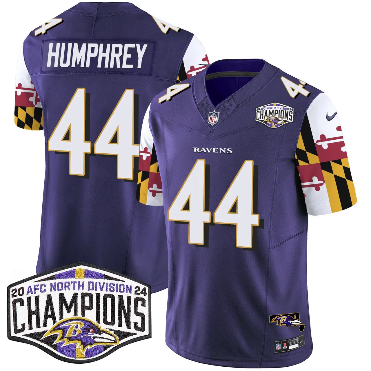 Derrick Henry Baltimore Ravens Nike Maryland Flag 2024 AFC North Division Champions Patch Vapor Limited Stitched Jersey - Purple - Image 5