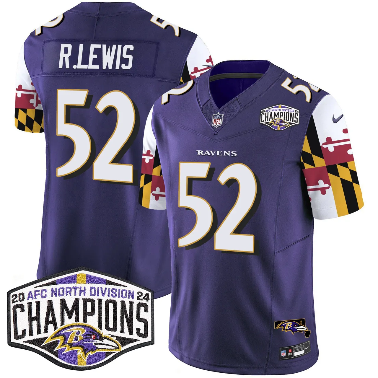 Derrick Henry Baltimore Ravens Nike Maryland Flag 2024 AFC North Division Champions Patch Vapor Limited Stitched Jersey - Purple - Image 6