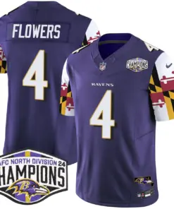 Derrick Henry Baltimore Ravens Nike Maryland Flag 2024 AFC North Division Champions Patch Vapor Limited Stitched Jersey - Purple - Image 7