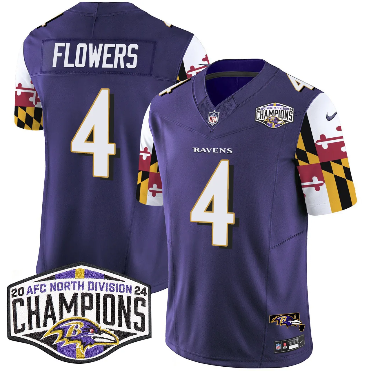 Derrick Henry Baltimore Ravens Nike Maryland Flag 2024 AFC North Division Champions Patch Vapor Limited Stitched Jersey - Purple - Image 7