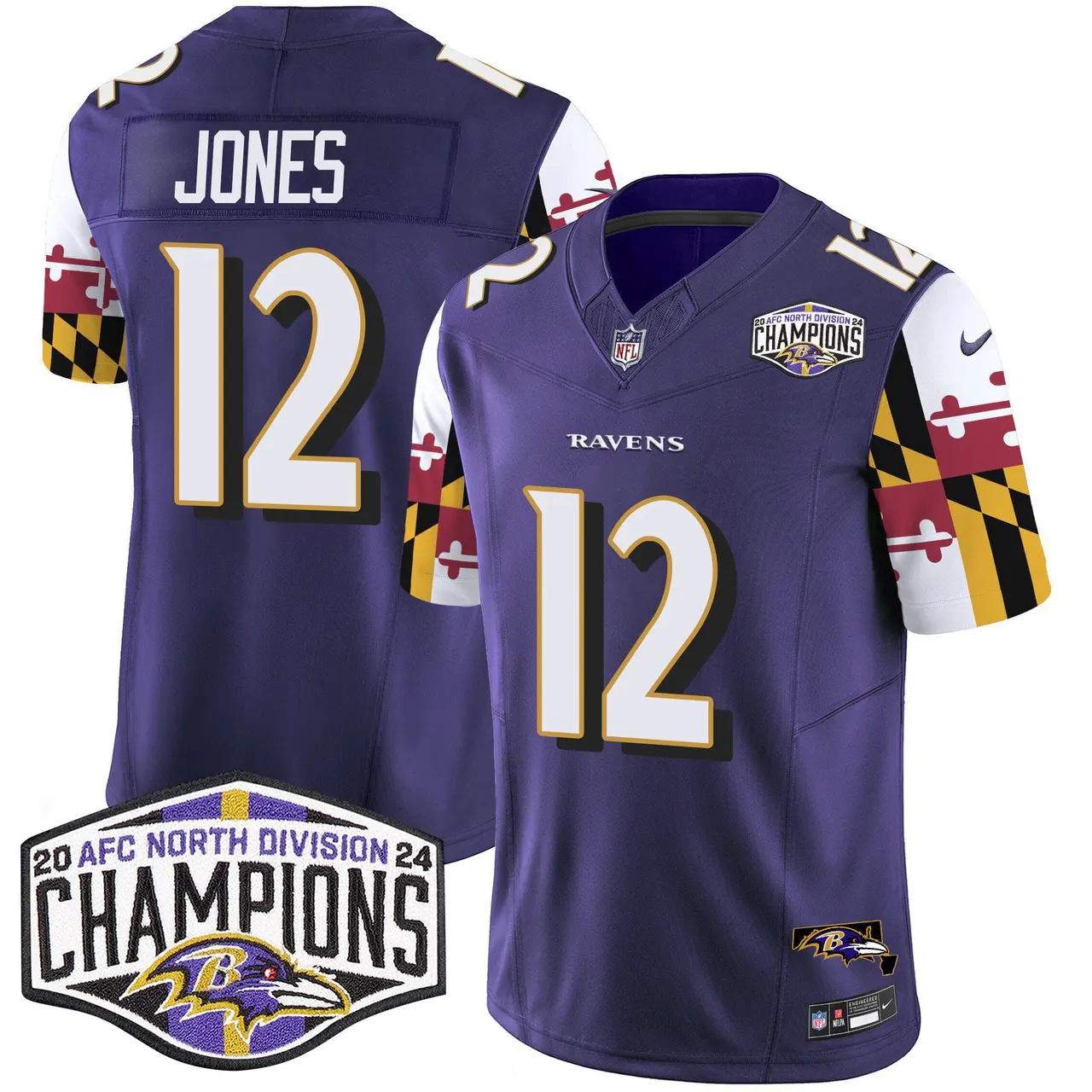 Derrick Henry Baltimore Ravens Nike Maryland Flag 2024 AFC North Division Champions Patch Vapor Limited Stitched Jersey - Purple - Image 8