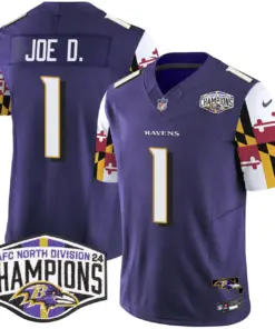 Derrick Henry Baltimore Ravens Nike Maryland Flag 2024 AFC North Division Champions Patch Vapor Limited Stitched Jersey - Purple - Image 9