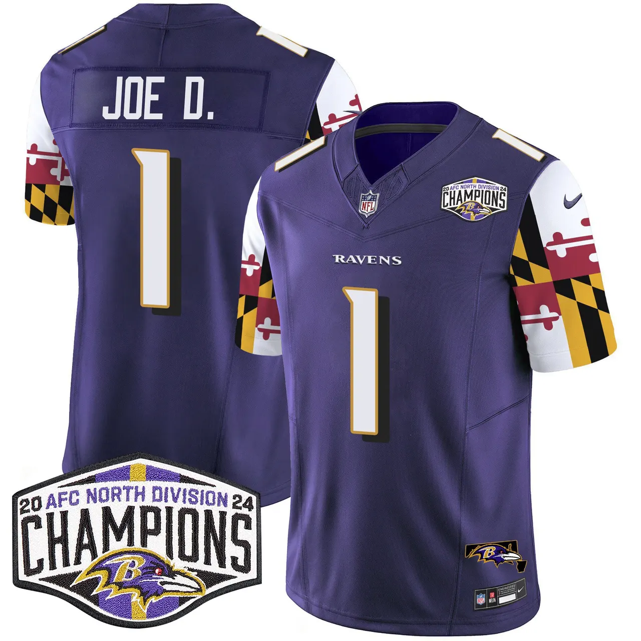 Derrick Henry Baltimore Ravens Nike Maryland Flag 2024 AFC North Division Champions Patch Vapor Limited Stitched Jersey - Purple - Image 9