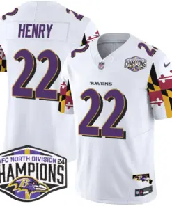Derrick Henry Baltimore Ravens Nike Maryland Flag 2024 AFC North Division Champions Patch Vapor Limited Stitched Jersey - Purple - Image 10