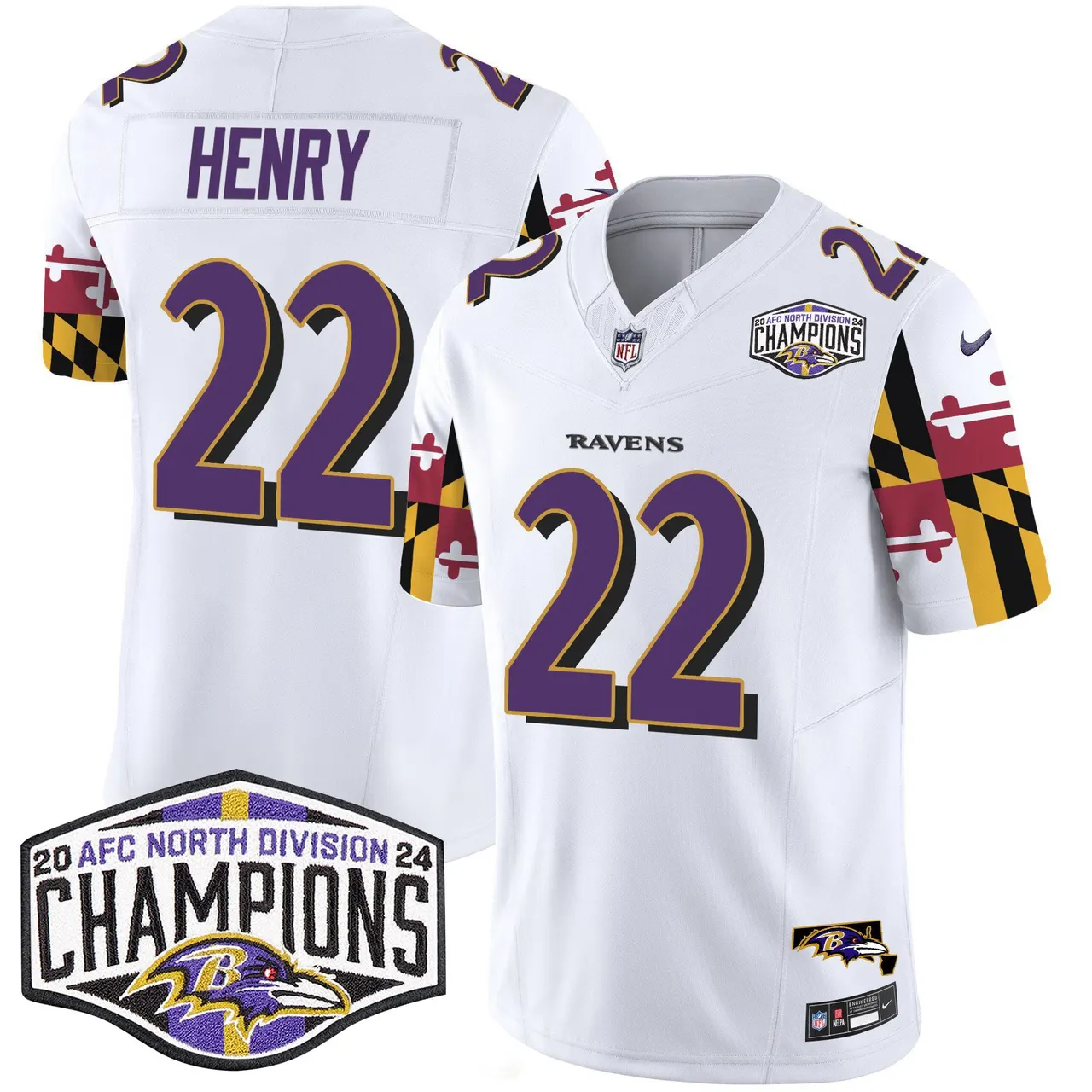 Derrick Henry Baltimore Ravens Nike Maryland Flag 2024 AFC North Division Champions Patch Vapor Limited Stitched Jersey - Purple - Image 10