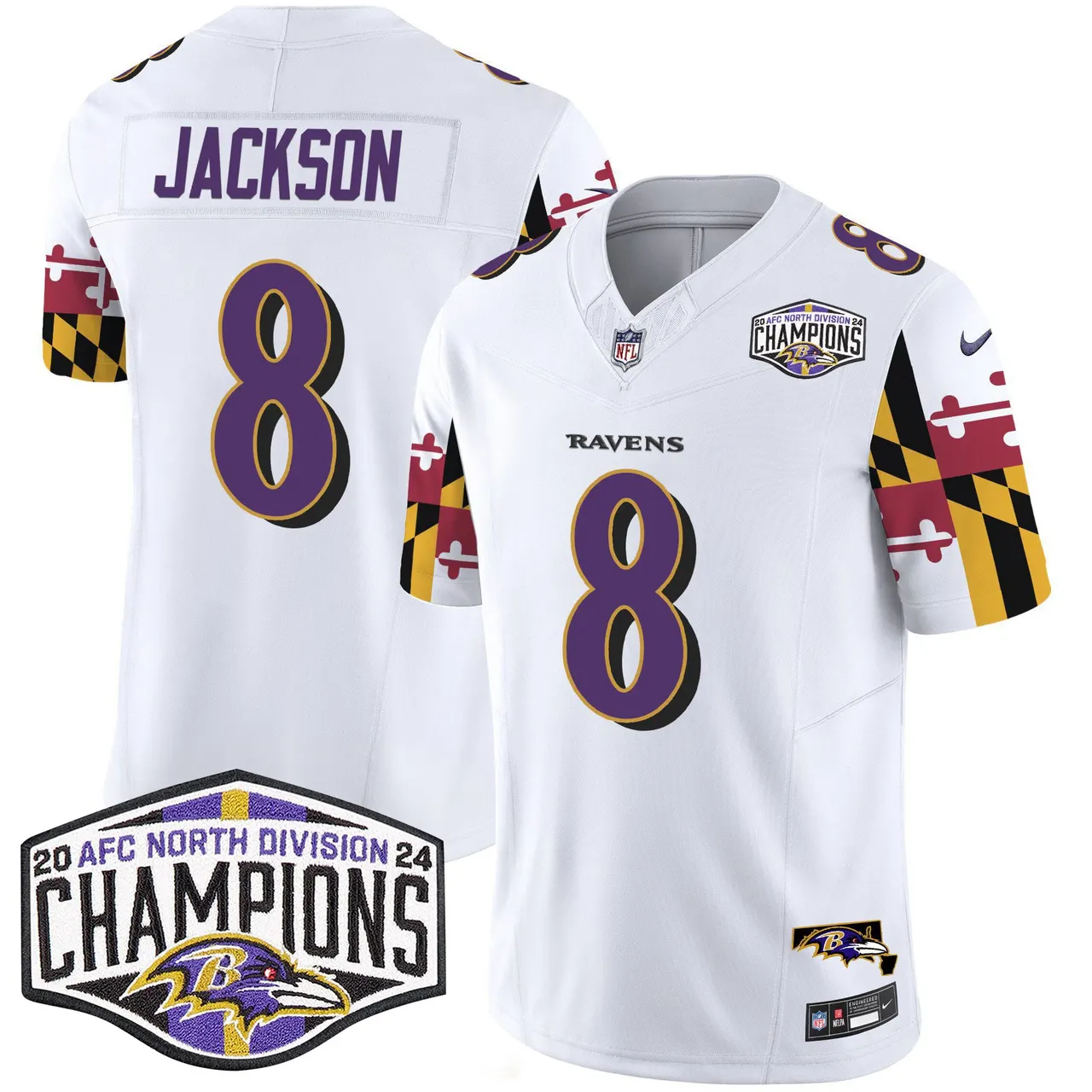 Derrick Henry Baltimore Ravens Nike Maryland Flag 2024 AFC North Division Champions Patch Vapor Limited Stitched Jersey - Purple - Image 11