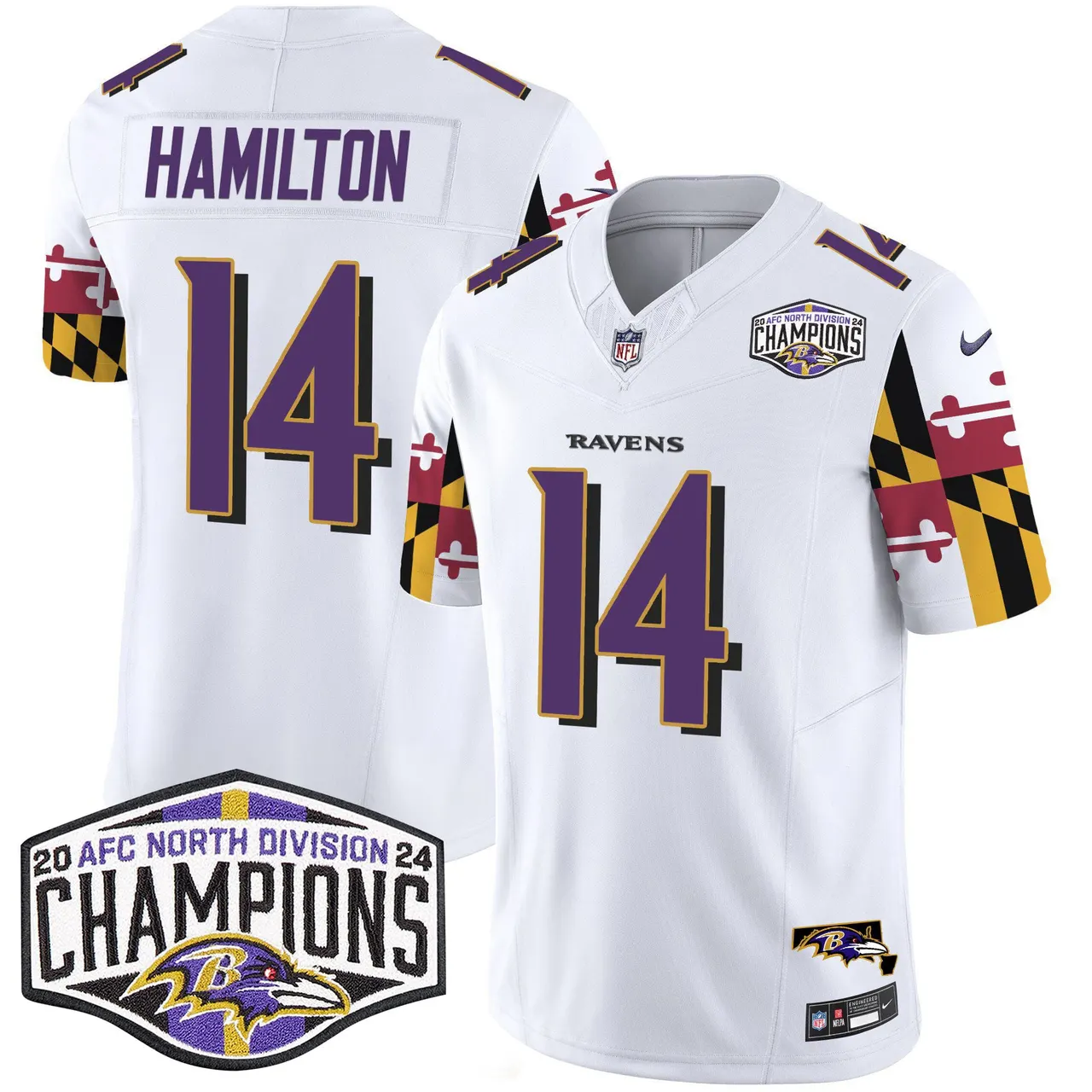 Derrick Henry Baltimore Ravens Nike Maryland Flag 2024 AFC North Division Champions Patch Vapor Limited Stitched Jersey - Purple - Image 13