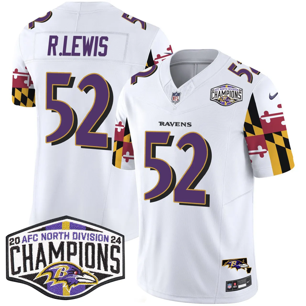 Derrick Henry Baltimore Ravens Nike Maryland Flag 2024 AFC North Division Champions Patch Vapor Limited Stitched Jersey - Purple - Image 15