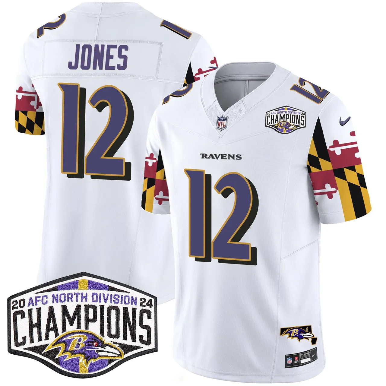 Derrick Henry Baltimore Ravens Nike Maryland Flag 2024 AFC North Division Champions Patch Vapor Limited Stitched Jersey - Purple - Image 17